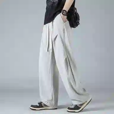 【dme】 美式高街基础款纯色简约激光冲孔宽松舒适冰丝梭织顺滑凉感日常户外百搭松紧腰系带学院风直筒休闲裤 男女同款