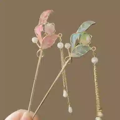 【挽君心】 指尖瑰宝 新中式国潮古风 树叶发钗步摇高级感盘发简约花朵流苏发饰汉服旗袍优雅气质 镀银 发簪 女款