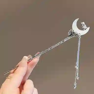 指尖瑰宝 新中式国风玉兔望月不规则流苏簪子小众发钗古风轻奢步摇古典唯美简约马面裙旗袍汉服发饰 亚克力 发簪 女款