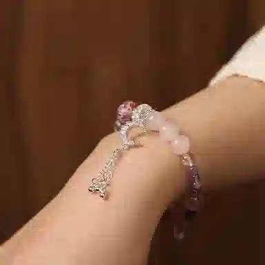 【月升沧海】 指尖瑰宝 月亮手饰招桃花旺人缘转运珠事业顺遂桃花不断身体健康八方来财财源滚滚平安喜乐手饰天然 粉水晶 手串 女款