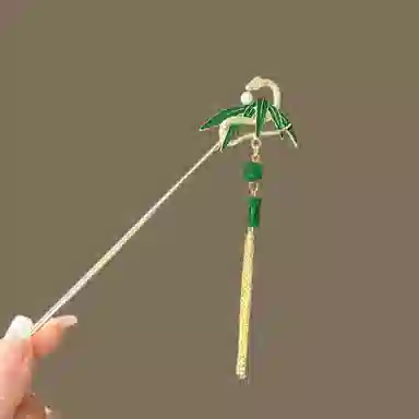 【灵蛇绕竹】 指尖瑰宝 新中式竹叶萌蛇高级感古风步摇流苏汉服 镀银 发簪 女款