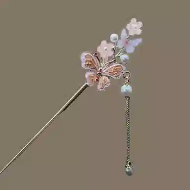 【蝴蝶泉边】 指尖瑰宝 新中式花朵古风发饰高级感满满流苏步摇汉服旗袍盘发发钗精致大气 镀银 发簪 女款