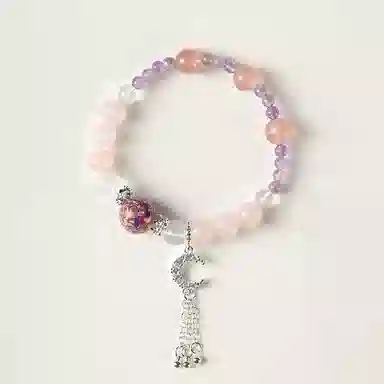 【月升沧海】 指尖瑰宝 月亮手饰招桃花旺人缘转运珠事业顺遂桃花不断身体健康八方来财财源滚滚平安喜乐手饰天然 粉水晶 手串 女款