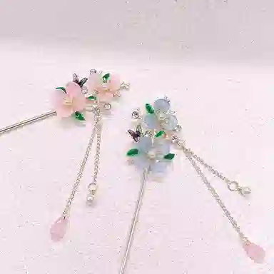 【桃花朵朵开】 指尖瑰宝 简约大气蝴蝶流苏古风簪子现代盘发步摇高级感旗袍汉服带发饰优雅气质 合金 发簪 女款