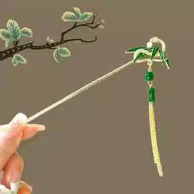 【灵蛇绕竹】 指尖瑰宝 新中式竹叶萌蛇高级感古风步摇流苏汉服 镀银 发簪 女款