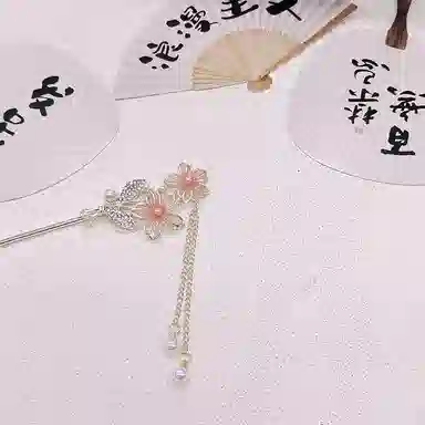【月光照耀下】 指尖瑰宝 新中式古风花朵流苏发饰后脑勺挽发汉服旗袍配饰优雅大气典雅文艺简约百搭通勤日常滴油锆石 合金 发簪 女款