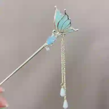 【云深入林】 指尖瑰宝 古风立体蝴蝶花朵精致灵动优雅甜美可爱国风高级感步摇复古汉服旗袍流苏簪子 镀银 发簪 女款