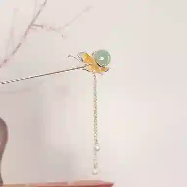 【扣住快乐】 指尖瑰宝 新中式古风别致花瓣平安扣簪子古典气质花朵百搭复古优雅清新#好运玉髓滴油 合金 发簪 女款