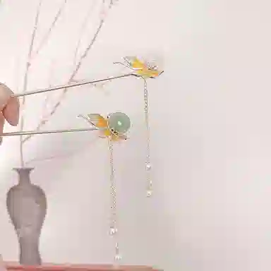 【扣住快乐】 指尖瑰宝 新中式古风别致花瓣平安扣簪子古典气质花朵百搭复古优雅清新#好运玉髓滴油 合金 发簪 女款