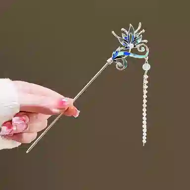 【山河明月】 指尖瑰宝 新中式凤尾花流苏发饰国风高级感精致古典优雅大气古风国潮盘发旗袍汉服挽发发饰 合金 发簪 女款