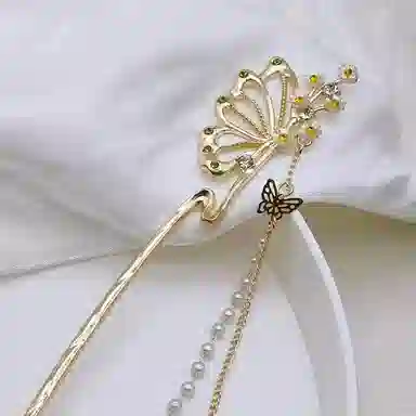 【心中的自己】 指尖瑰宝 新中式小众蝴蝶流苏吊坠簪子古风盘发钗子汉服头饰旗袍发钗典雅气质简约大方日常百搭 合金 发簪 女款