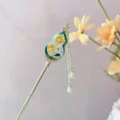 【生活多福禄】 指尖瑰宝 古风国潮新中式小众设计高级感镂空葫芦花朵流苏步摇发钗搭配汉服旗袍百搭日常#好运 镀银 发簪 女款