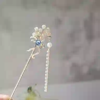 【蓝色之眼】 指尖瑰宝 新中式小清新简约国风蝴蝶结碎花流苏步摇仙气轻奢繁花国潮汉服旗袍盘发挽发亚克力 合金 发簪 女款