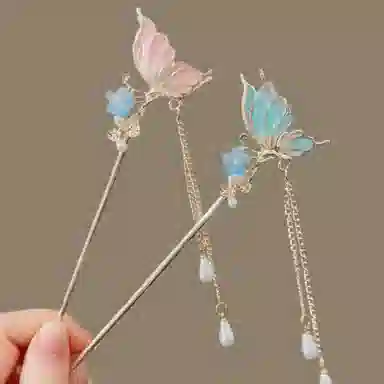 【云深入林】 指尖瑰宝 古风立体蝴蝶花朵精致灵动优雅甜美可爱国风高级感步摇复古汉服旗袍流苏簪子 镀银 发簪 女款