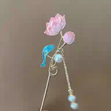 指尖瑰宝 中式国潮荷花流苏步摇好运连连优雅大气美丽动人复古典雅简约大方汉服旗袍配饰 合金 发簪 女款