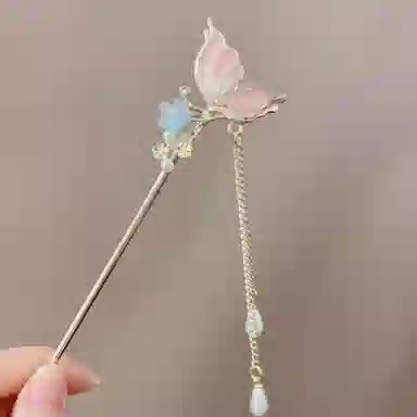 【云深入林】 指尖瑰宝 古风立体蝴蝶花朵精致灵动优雅甜美可爱国风高级感步摇复古汉服旗袍流苏簪子 镀银 发簪 女款