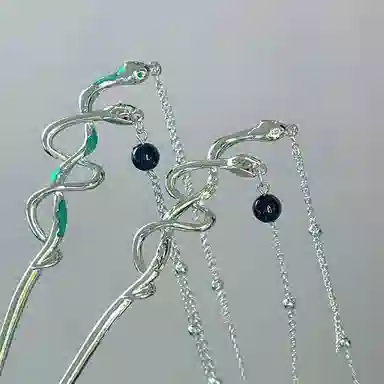 【双蛇共舞】 指尖瑰宝 清冷古风双生蛇新中式流苏步摇液态立体不规则生肖蛇盘发中国风灵蛇 镀银 发簪 女款