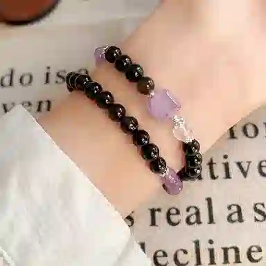 【不负时光】 指尖瑰宝 八方来财诸事顺利时来运转好运暴富招财纳福事业有成学业进步国潮双圈手饰天然 黑曜石 玉石手串 男女同款情侣款