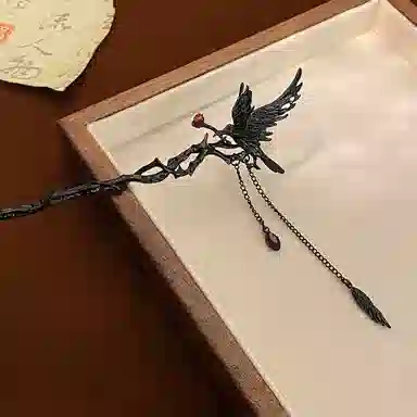 【坠落的灰】 指尖瑰宝 原创设计荆棘玫瑰暗黑乌鸦甜酷辣妹冷淡风高级感立体不规则个性潮酷发饰 镀银 发簪 男女同款情侣款