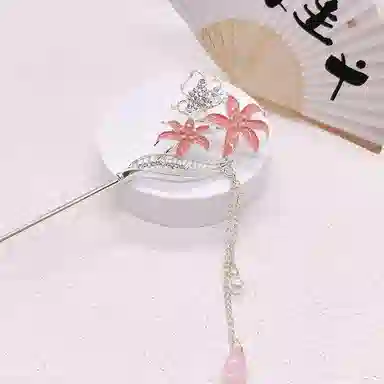 【美人如斯】 指尖瑰宝 新中式古风花朵蝴蝶流苏优雅大方小众轻奢不规则镂空步摇盘发旗袍汉服 合金 发簪 女款