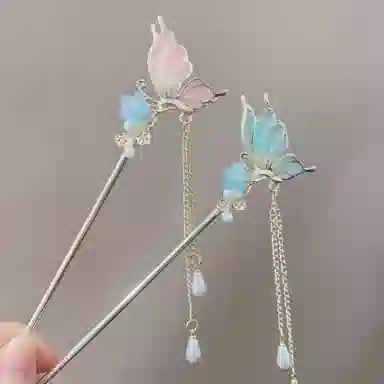 【云深入林】 指尖瑰宝 古风立体蝴蝶花朵精致灵动优雅甜美可爱国风高级感步摇复古汉服旗袍流苏簪子 镀银 发簪 女款