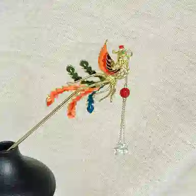【花想容】 指尖瑰宝 中式高级五彩凤凰古风饰品秀禾头饰发钗国风优雅古典简约精致宫廷风国潮气质文艺发饰 合金/烧蓝 发簪 女款
