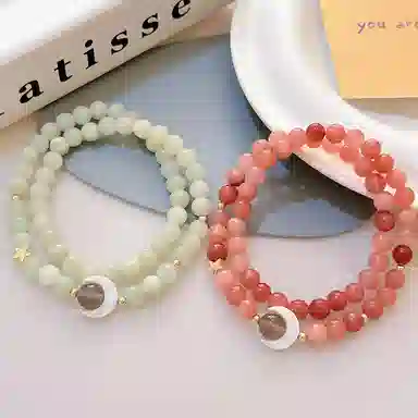 指尖瑰宝 月亮与六便士 新中式国风浪漫 平安吉祥 招财纳福 招桃花纯洁美好 早日脱单 爱情美好 岫玉（蛇纹石玉） 手串 女款