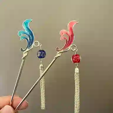 【浪花朵朵】 指尖瑰宝 古风海浪流苏高级感新中式盘发汉服步摇气质优雅简约个性百搭 合金 滴油 发簪 女款