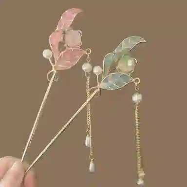 【挽君心】 指尖瑰宝 新中式国潮古风 树叶发钗步摇高级感盘发简约花朵流苏发饰汉服旗袍优雅气质 镀银 发簪 女款