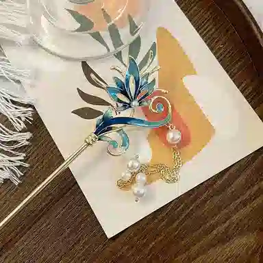 【山河明月】 指尖瑰宝 新中式凤尾花流苏发饰国风高级感精致古典优雅大气古风国潮盘发旗袍汉服挽发发饰 合金 发簪 女款