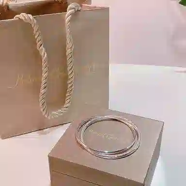 指尖瑰宝 素圈叠戴光面 环环相扣 双环四叶草 铜 手镯 女款 礼盒