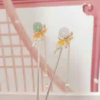 【扣住快乐】 指尖瑰宝 新中式古风别致花瓣平安扣簪子古典气质花朵百搭复古优雅清新#好运玉髓滴油 合金 发簪 女款