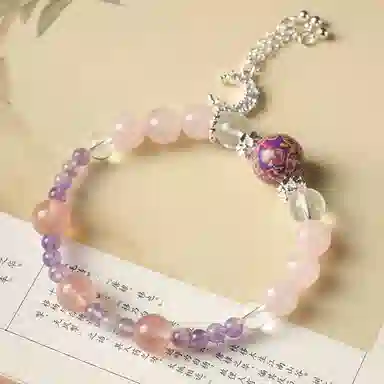 【月升沧海】 指尖瑰宝 月亮手饰招桃花旺人缘转运珠事业顺遂桃花不断身体健康八方来财财源滚滚平安喜乐手饰天然 粉水晶 手串 女款