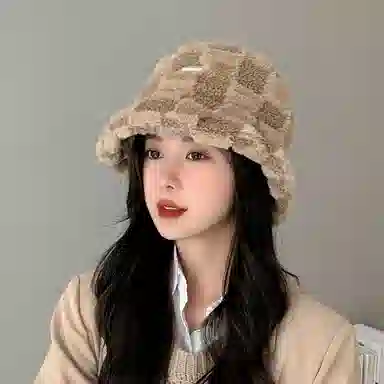 WODONBLE Bucket Hat Plaid Plush Warm