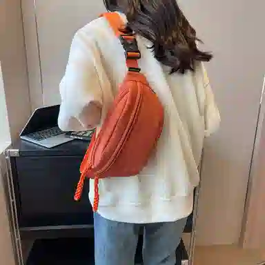 帕克熊 日系轻便男女学生休闲运动 帆布 斜挎包胸包背包腰包运动帆布包单肩包 常规 男女同款情侣款 桔色/米白色/粉色/红色/黑色