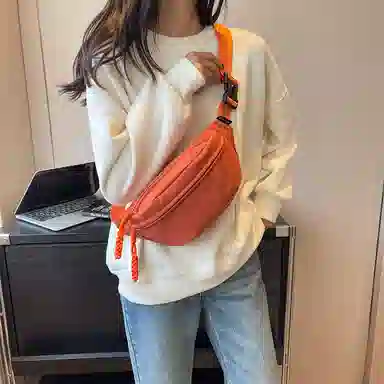 帕克熊 日系轻便男女学生休闲运动 帆布 斜挎包胸包背包腰包运动帆布包单肩包 常规 男女同款情侣款 桔色/米白色/粉色/红色/黑色