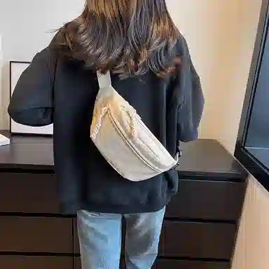 帕克熊 日系轻便男女学生休闲运动 帆布 斜挎包胸包背包腰包运动帆布包单肩包 常规 男女同款情侣款 桔色/米白色/粉色/红色/黑色