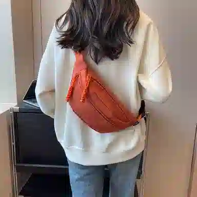 帕克熊 日系轻便男女学生休闲运动 帆布 斜挎包胸包背包腰包运动帆布包单肩包 常规 男女同款情侣款 桔色/米白色/粉色/红色/黑色