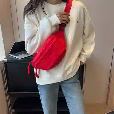 帕克熊 日系轻便男女学生休闲运动 帆布 斜挎包胸包背包腰包运动帆布包单肩包 常规 男女同款情侣款 桔色/米白色/粉色/红色/黑色