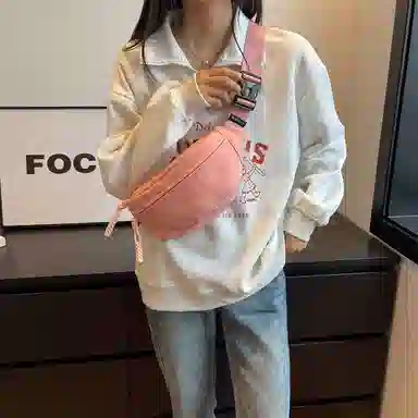 帕克熊 日系轻便男女学生休闲运动 帆布 斜挎包胸包背包腰包运动帆布包单肩包 常规 男女同款情侣款 桔色/米白色/粉色/红色/黑色