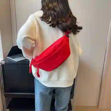 帕克熊 日系轻便男女学生休闲运动 帆布 斜挎包胸包背包腰包运动帆布包单肩包 常规 男女同款情侣款 桔色/米白色/粉色/红色/黑色