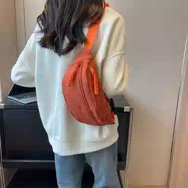 帕克熊 日系轻便男女学生休闲运动 帆布 斜挎包胸包背包腰包运动帆布包单肩包 常规 男女同款情侣款 桔色/米白色/粉色/红色/黑色