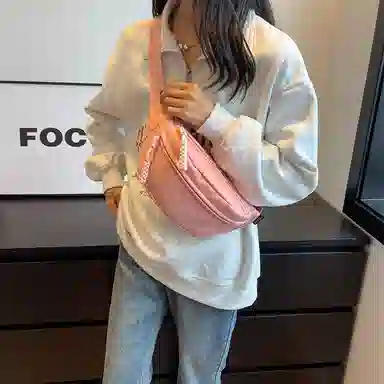 帕克熊 日系轻便男女学生休闲运动 帆布 斜挎包胸包背包腰包运动帆布包单肩包 常规 男女同款情侣款 桔色/米白色/粉色/红色/黑色