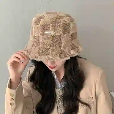 WODONBLE Bucket Hat Plaid Plush Warm