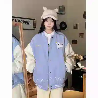 多风格复古潮流宽松舒适拼接外套棒球服 男女同款