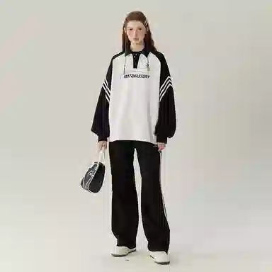 MATCHA STORY Retro College Polo Sweatshirt