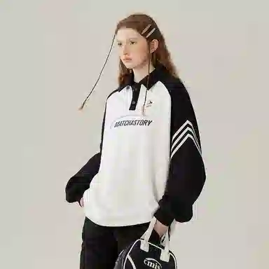 MATCHA STORY Retro College Polo Sweatshirt