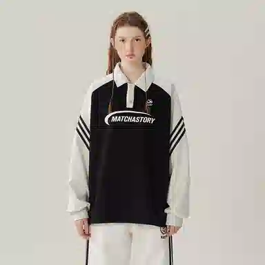 MATCHA STORY Retro College Polo Sweatshirt