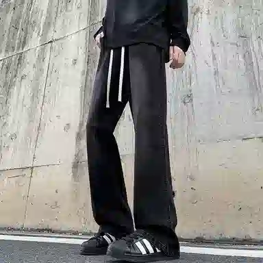 布客行 美式复古弹力休闲百搭直筒中腰微喇牛仔裤 男女同款