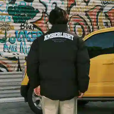 AMBER LIGHT Retro Letter Print Zipper Jacket